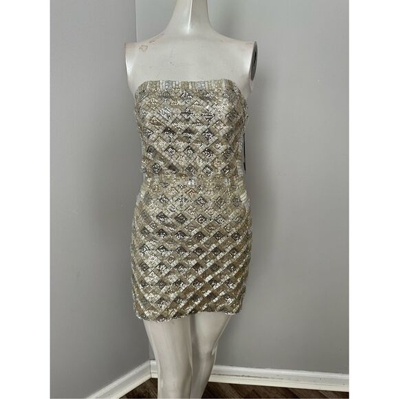 NWT Retrofete New York Strapless Heather Sequin Mini Dress Silver & Gold XS $940 - Picture 10 of 14